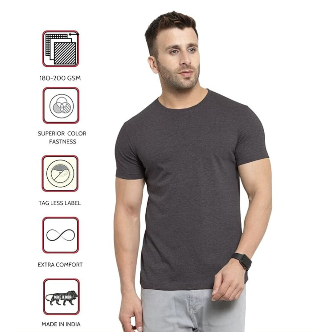 Men's Polycotton Solid Round Neck T-shirts (Pack of 4)