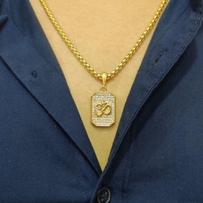 Premium Gold Plated Om Diamond Pendant with Chain