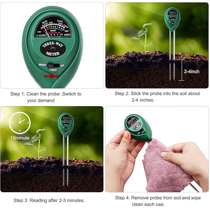 3-in-1 Soil Tester – Measure Moisture, pH & Light for Optimal Growth