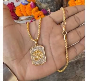 Premium Gold Plated Om Diamond Pendant with Chain