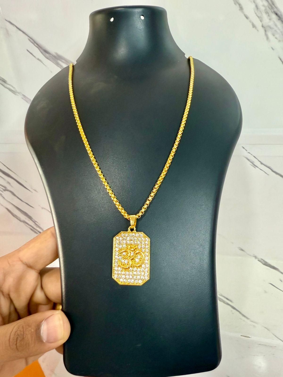 Premium Gold Plated Om Diamond Pendant with Chain