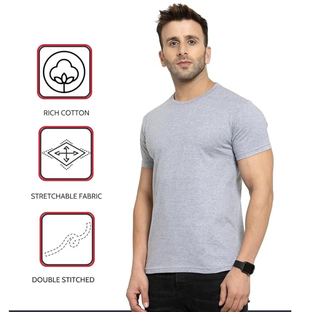 Men's Polycotton Solid Round Neck T-shirts (Pack of 4)