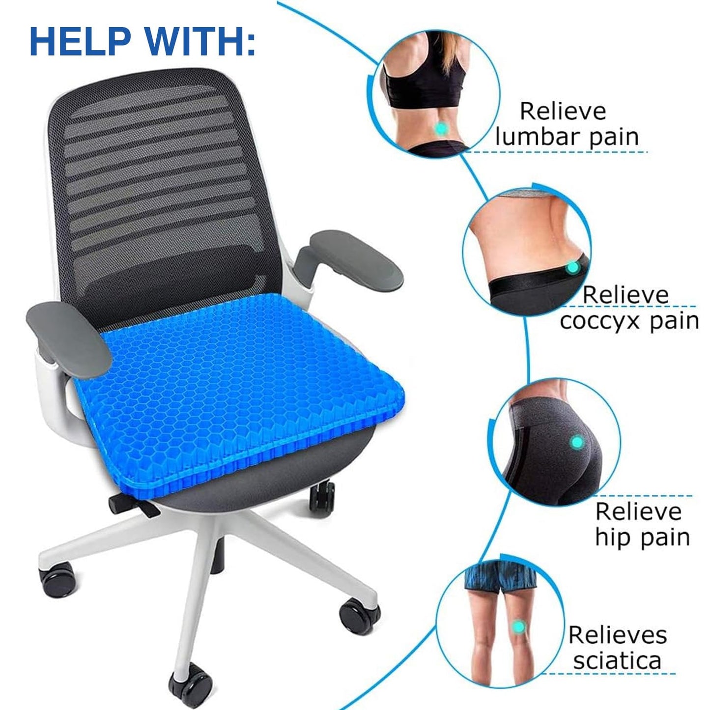 Medical-Grade Gel Seat Cushion, Double-Sided Honeycomb Design