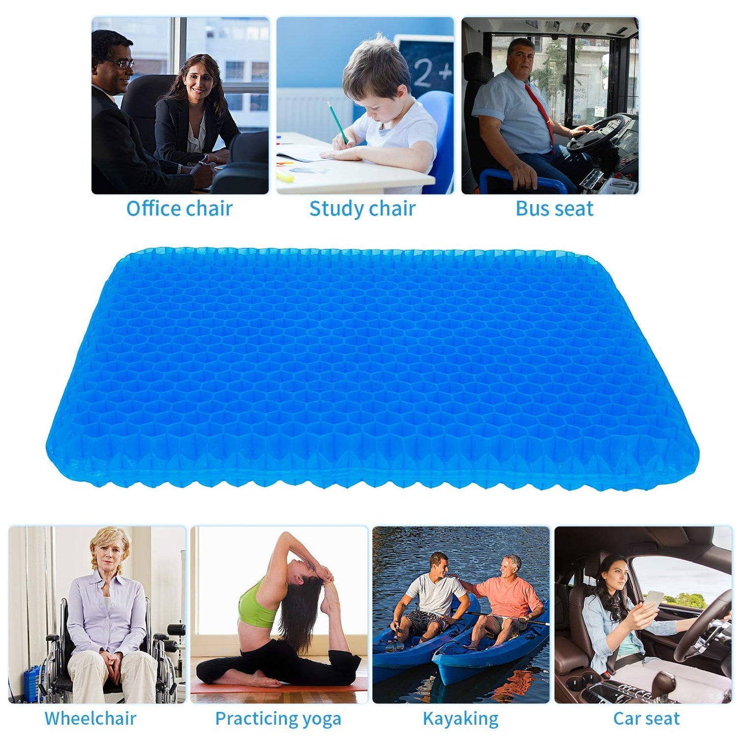 Medical-Grade Gel Seat Cushion, Double-Sided Honeycomb Design