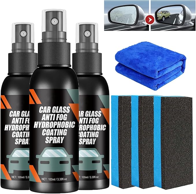 Car Glass Anti-Fog Hydrophobic Coating – Clear Vision, Water-Repellent, Long-Lasting Protection for Windshields & Mirrors 100ML (Pack of 2)