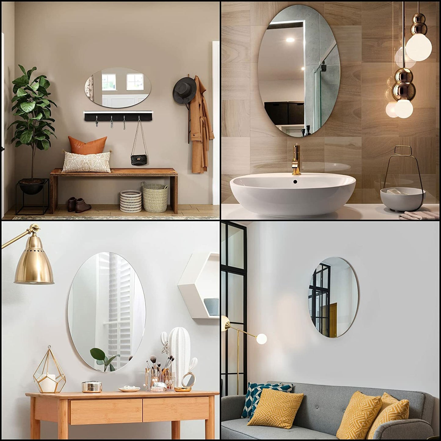 Modern Acrylic Mirror Duo: Oval & Square Set for Perfect Home Accents (Pack of 2)
