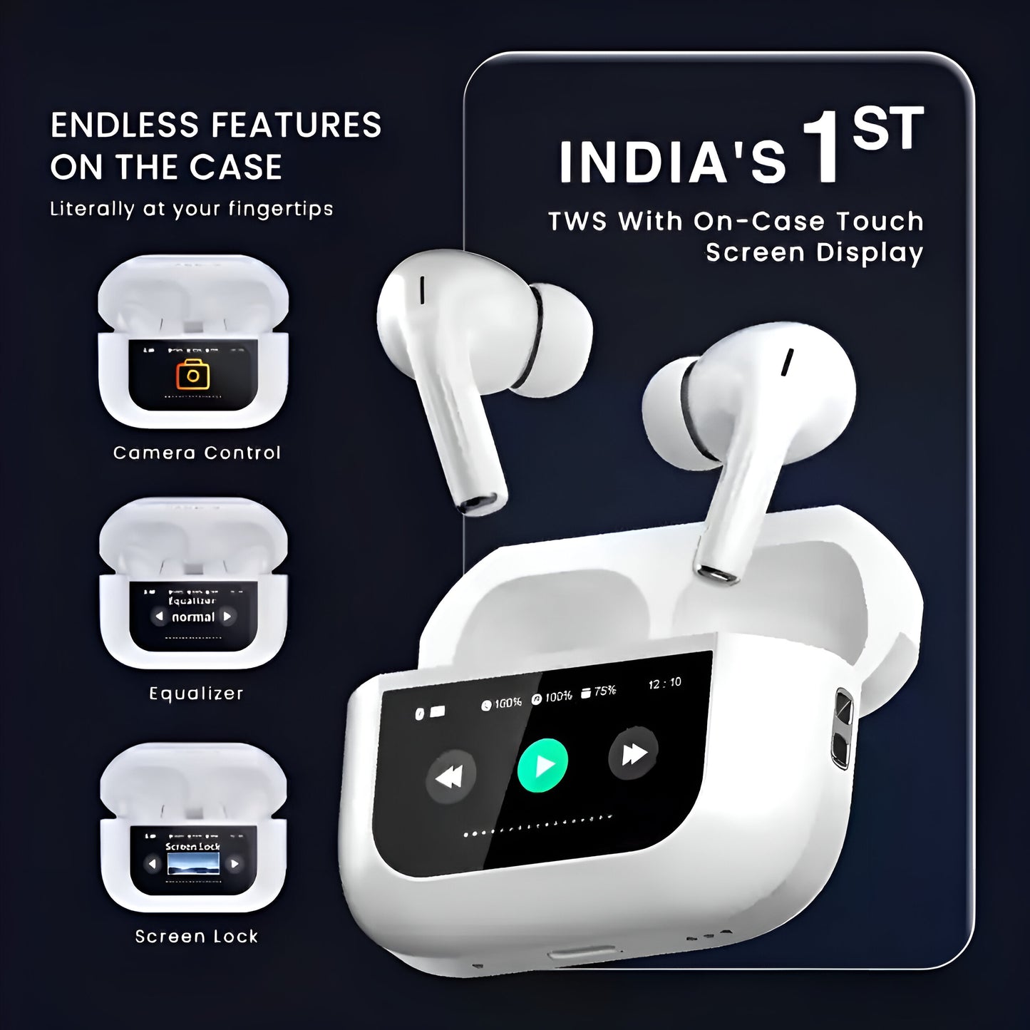 Wireless Earbuds with LCD Touch – Ultimate Sound & Control!