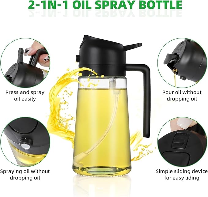 Portable Oil Sprayer for Cooking – Refillable Dispenser for Even Oil Application, Perfect for Air Frying, Baking, Grilling, and More! - 500ml