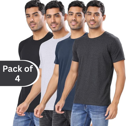 Men's Polycotton Solid Round Neck T-shirts (Pack of 4)