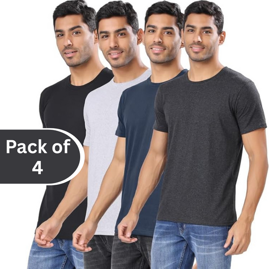 Men's Polycotton Solid Round Neck T-shirts (Pack of 4)
