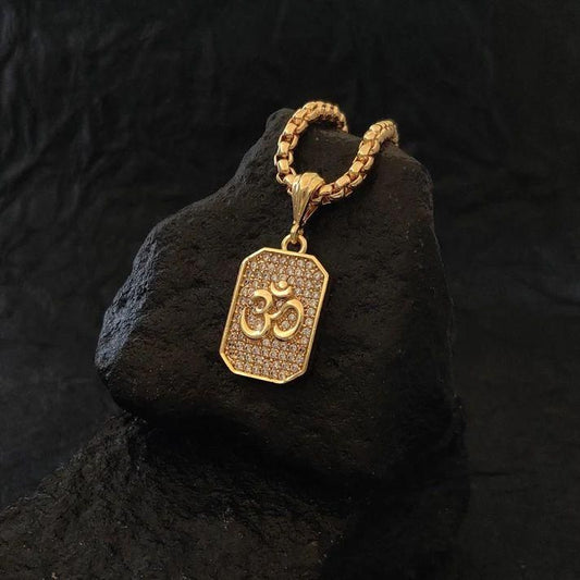 Premium Gold Plated Om Diamond Pendant with Chain