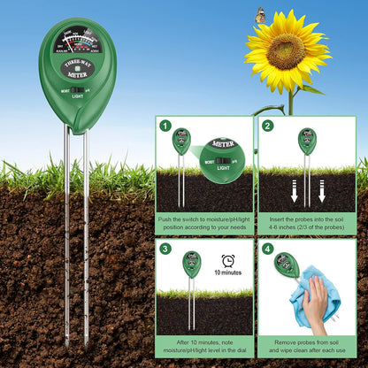 3-in-1 Soil Tester – Measure Moisture, pH & Light for Optimal Growth