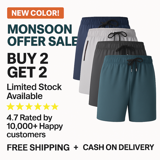 Combo of 4 Men's Stretchable Cotton Shorts for summers ☀️(₹200/piece)